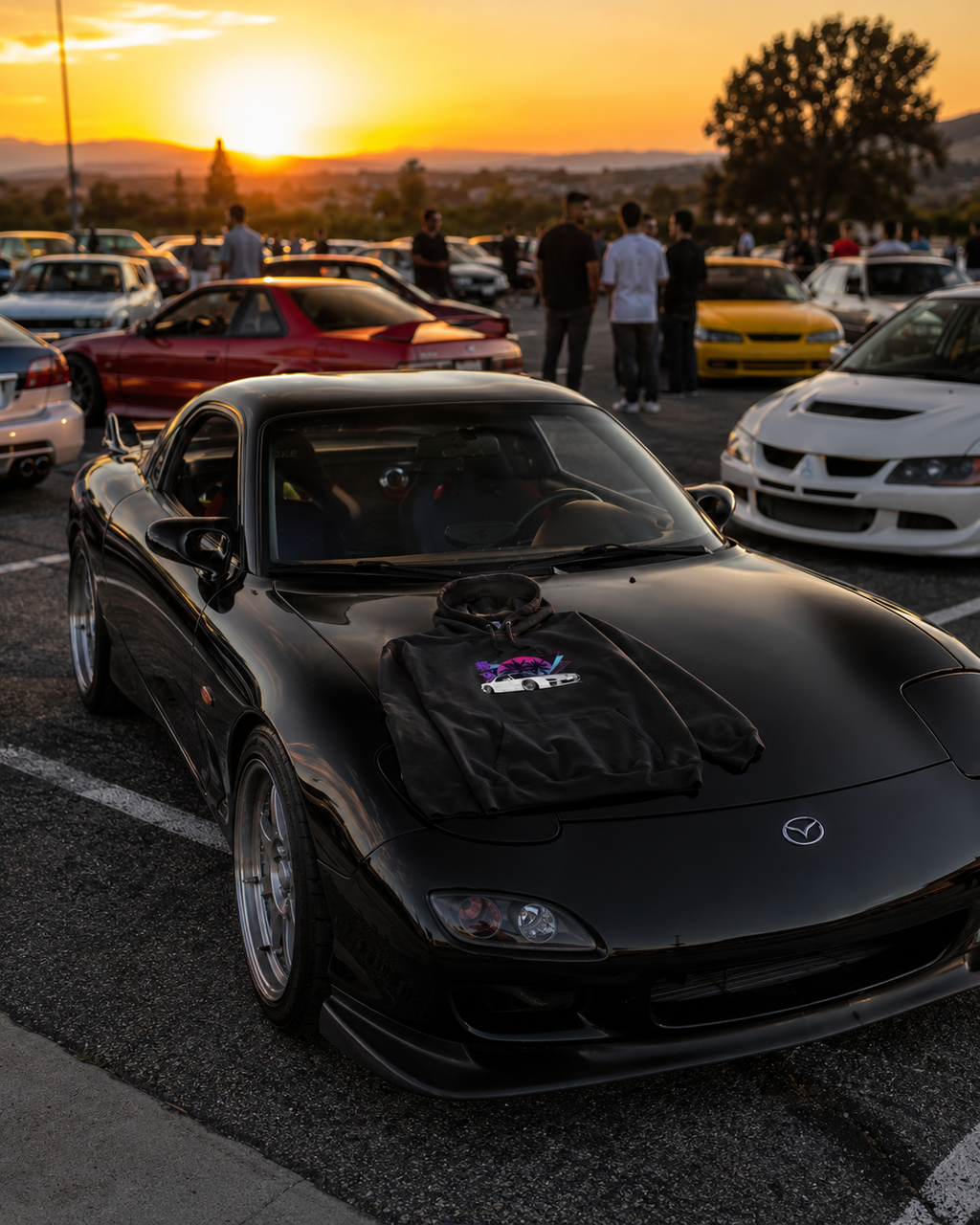 Redlined Mazda RX7 Hoodie — FD RX-7 rotary graphic oversized JDM hoodie, Australia