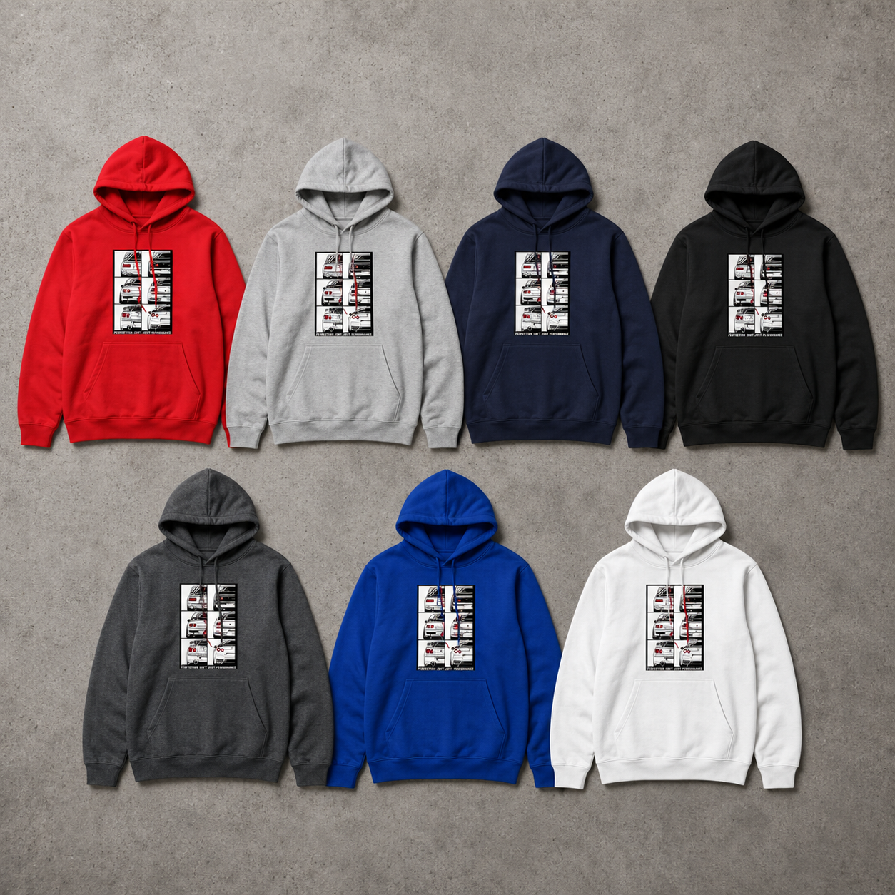 Nissan GTR JDM hoodie colourway options — Redlined Australia