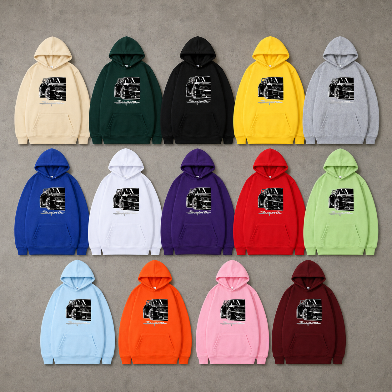 Toyota Supra JDM hoodie colourway options — Redlined Australia